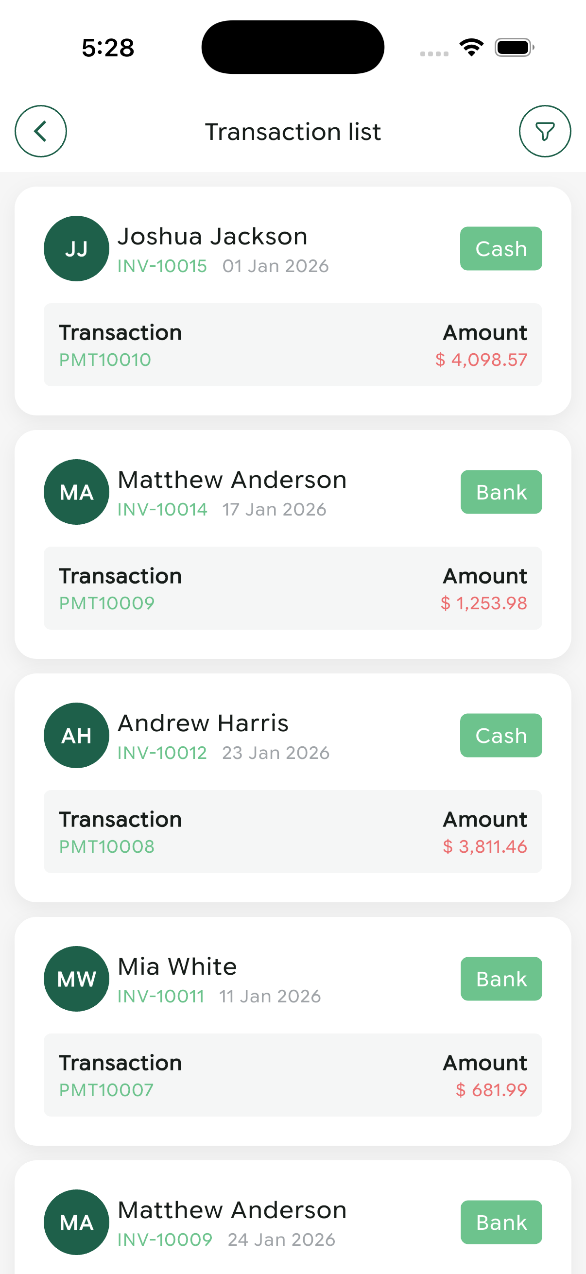 Transaction List